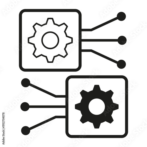 Technological processes symbols. Sophisticated operations Vector. Automated workflow icons. Industrial configuration adjustments