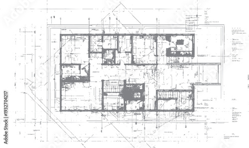 Architectural blueprint with floor plan details and construction lines architecture building
