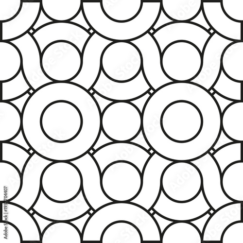 Sophisticated linear pattern. Circular meshworks Vector. Monochromatic interlocking textures. Symmetrical rounded structure.