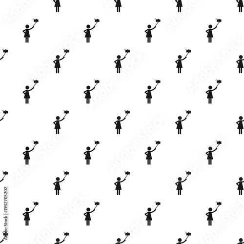 Seamless pattern with black woman icons holding a camera on a stick