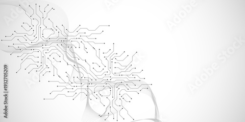 Circuit board digital abstract background. Motherboard technology texture design. AI semiconductor and computer processor on tech bg. Vector illustration