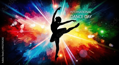 international dance day, dancer silhouette, colorful background