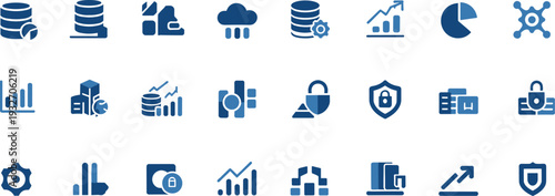 Data analytics, cloud computing, cybersecurity, secure storage, business intelligence, database management, digital security, modern vector icons, technology innovation, enterprise solutions