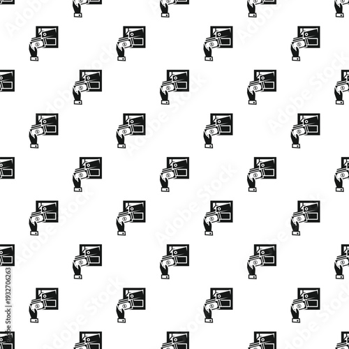 Hand holding paper money from an automated teller machine outlet seamless pattern