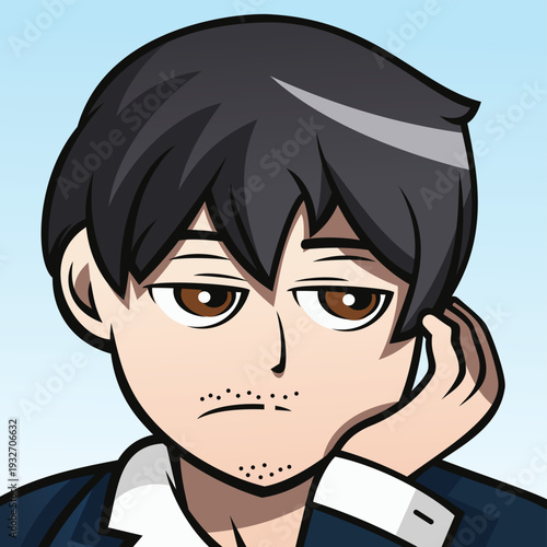 an anime guy with a stubble looking bored