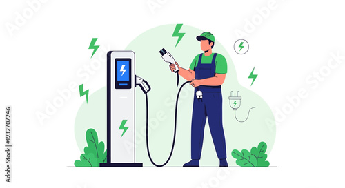 Electric Car Charging Station Technician Work Jobdesk EV Charger Installation
