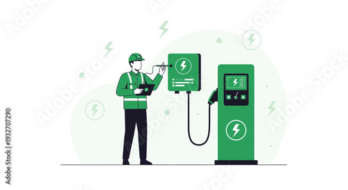 Electrician Maintaining EV Charging Station: Sustainable Energy Service