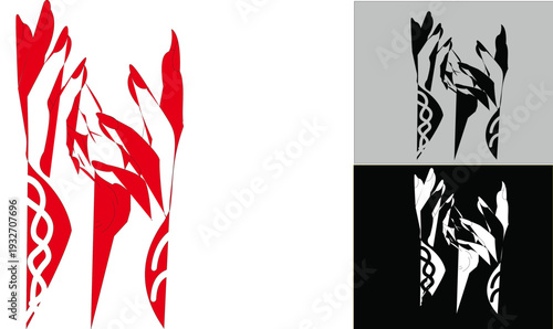 handstribal tattoo,hand tattoo,tattoo design,feminine hands,vector illustration,abstract hands,gothic style,celtic pattern,black and white design
,modern tattoo art,tribal art, tattoo flash, line art,