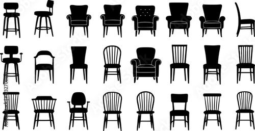 Modern and Classic Chair Silhouette Set - Furniture Collection for Interior Design Vector