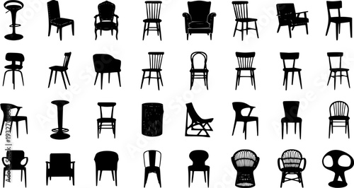 Modern and Classic Chair Silhouette Set - Furniture Collection for Interior Design Vector