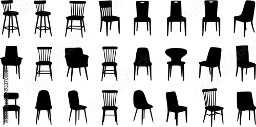 Modern and Classic Chair Silhouette Set - Furniture Collection for Interior Design Vector
