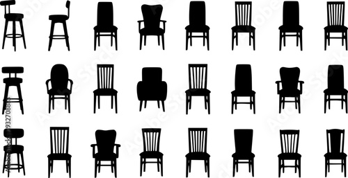 Modern and Classic Chair Silhouette Set - Furniture Collection for Interior Design Vector