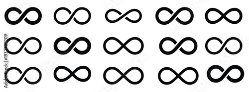 Infinity, icon set featuring eternity, infinite, endless loop symbols, unlimited concept icons, flat style, illustrating timeless, continuous, eternal loops, modern vector design