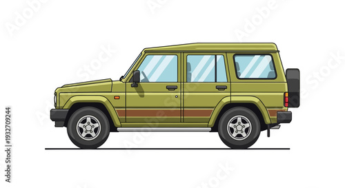 Green vintage SUV off-road vehicle, side view