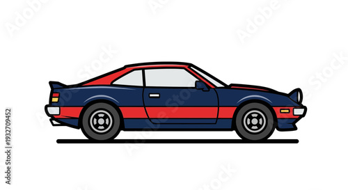 Retro sports car, vintage coupe, blue and red racing vehicle