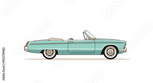 Retro turquoise convertible car, vintage automotive design, classic vehicle side view