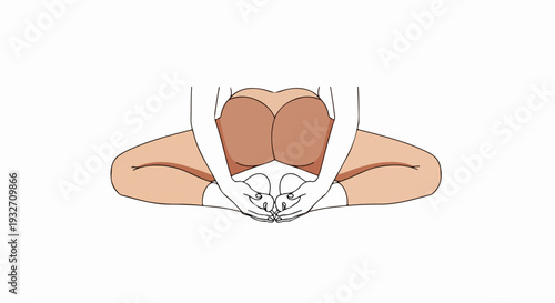 Person demonstrating seated yoga pose, legs bent, soles touching, hands gently holding feet. Calm yoga pose enhances flexibility, promoting physical well being and mental stillness.