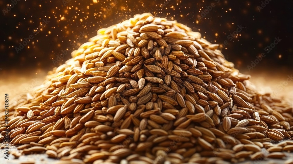 Obraz premium pile of golden cereal grains in warm glowing light, evoking abundance and rustic warmth