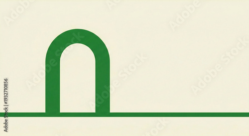 Minimalist solid green arch shape on beige background