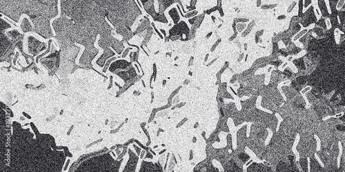 Monochrome abstract background with a dense network of irregular organic shapes and a granular texture, offering a visually intricate and detailed pattern for diverse design and artistic uses