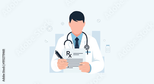 Doctor Writing Prescription Rx Slip with Stethoscope, Medical Healthcare and Science Concept