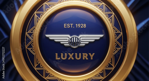 Elegant luxury emblem with wings and the word luxury, a symbol of prestige and quality.