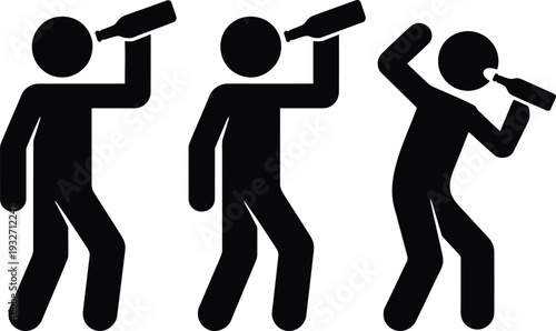 Three figures holding musical instruments in a line.