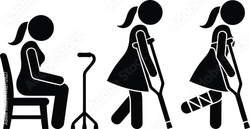 Three individuals with varying mobility aids walking together in a line