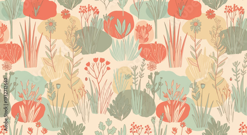 Vibrant Floral Pattern with Colorful Leaves and Flowers