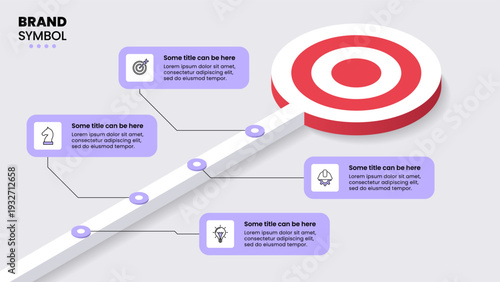 Infographic template. Isometric dartboard with 4 steps and line