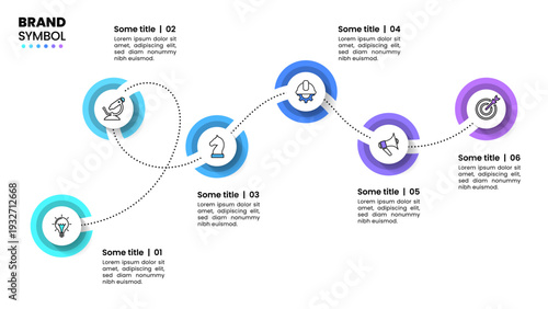 Infographic template. Line with circles and 6 points