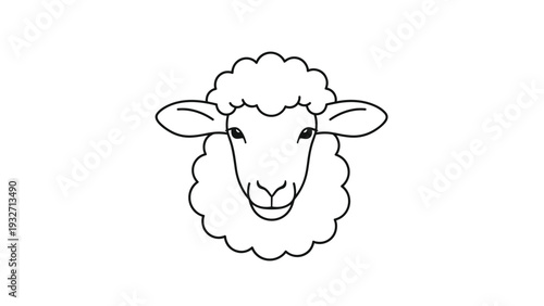 Minimalist line art drawing of a sheep's head, facing forward, with its woolly texture indicated by a simple outline, on a white background.