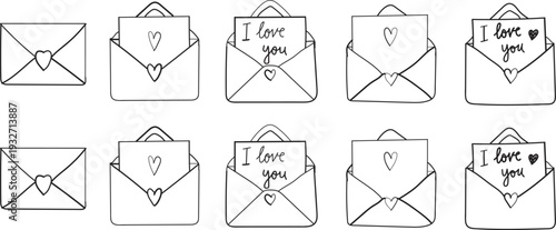 Seamless pattern of envelope mail icons, line style