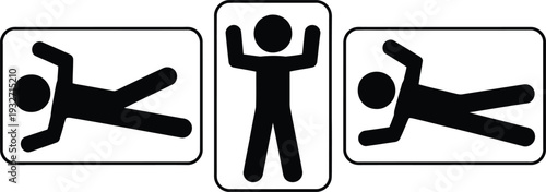 Three distinct stick figure poses demonstrating different exercise positions