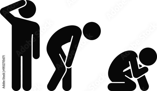 Illustration of three stages of a person experiencing dizziness and falling.