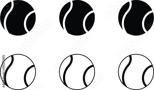 Three pairs of black and white tennis balls with different shading patterns.