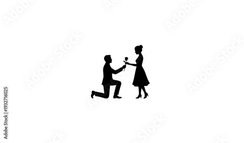 Man Proposing with Rose Silhouette – Romantic Engagement Vector Graphic
