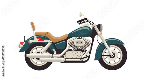 Classic Cruiser Motorcycle, Teal and Brown Leather