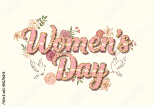 Women's Day floral typography vector