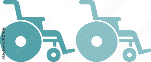 Two teal wheelchairs side by side mobility assistance