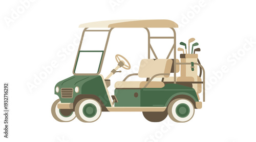 Golf Cart with Clubs on White Background