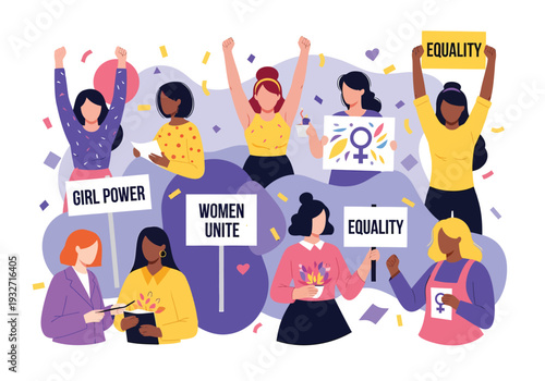 Set of 8 women empowerment icons vector