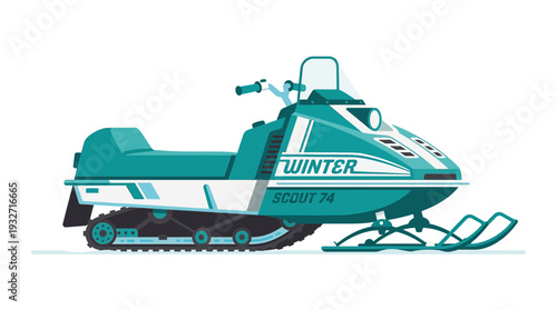 Retro Teal Snowmobile Illustration on White Background