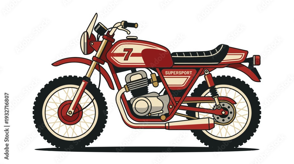 Fototapeta premium Vintage Red Motorcycle Illustration