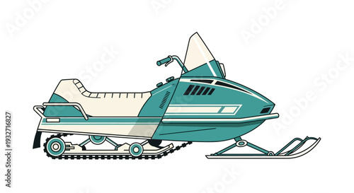 Vintage Teal Snowmobile Illustration