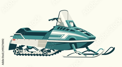 Vintage Teal Snowmobile Vector Illustration