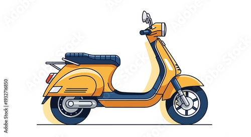 Yellow retro scooter illustration on white background