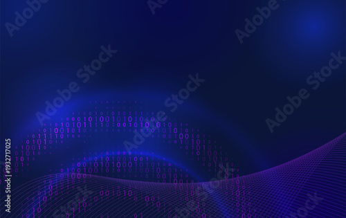 Flowing binary code stream with neon glow and gradient color. Perfect for digital data, computer technology, and data science projects
