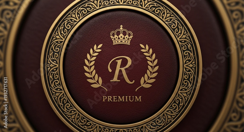 Elegant Premium Emblem Design with Crown, Laurel Wreath, and Letter R.