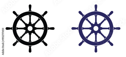 Ship, wheel vector icon set featuring solid and outline designs, nautical and marine symbols, sailing concept, clean modern flat vector graphics for maritime and boating projects.